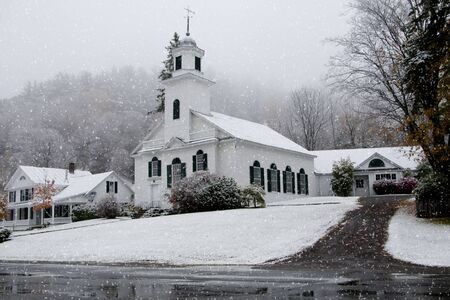 A vermont church under the snowの写真素材