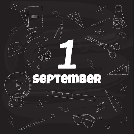 Day of Knowledge on September 1 on a black school boardのイラスト素材