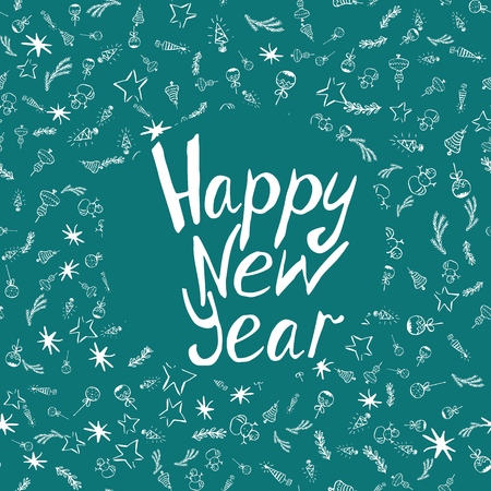Happy new year calligraphic phrase with handdrawn elementsのイラスト素材
