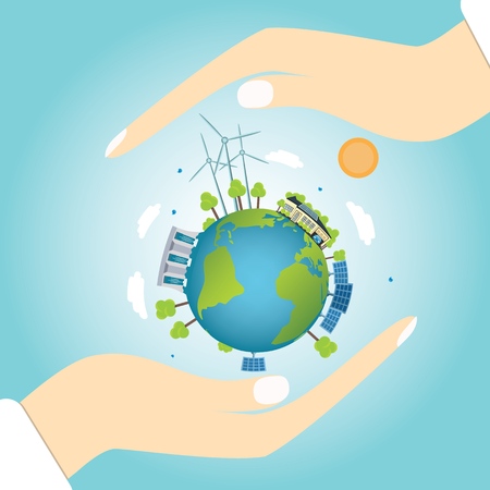 Planet earth with clean energy sourcesのイラスト素材
