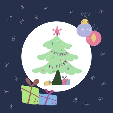 lat style vector illustration of Christmas treeのイラスト素材
