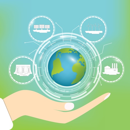 ecological concept. Conservation of the planet with new technologies and alternative sources of energy. vector, eps.のイラスト素材