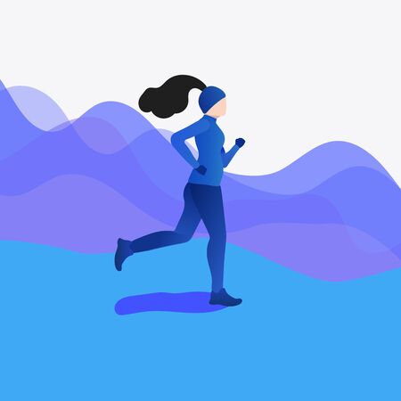 winter running. woman running in winterの写真素材
