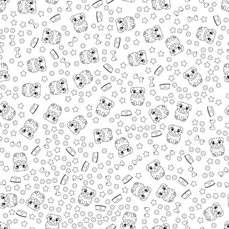 Seamless pattern with image of a Funny cartoon pugsのイラスト素材