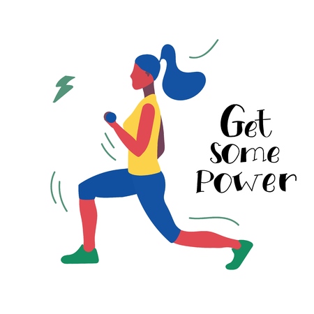 woman doing sports with dumbbells. flat styleのイラスト素材