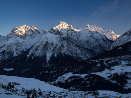 Snow-covered mountains above the Inn valleyの写真素材