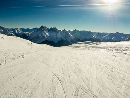 A mountain range in winter in the Swiss Alpsの写真素材