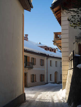 Typical architecture of houses in the Engadineの写真素材