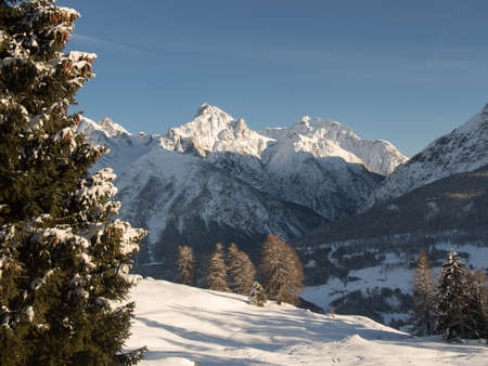 Beautiful winter landscape in the Engadine, Switzerlandの写真素材