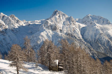A beautiful winter landscape in the Engadine, Switzerlandの写真素材