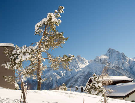 A very bright morning sun above the Engadine, Switzerlandの写真素材