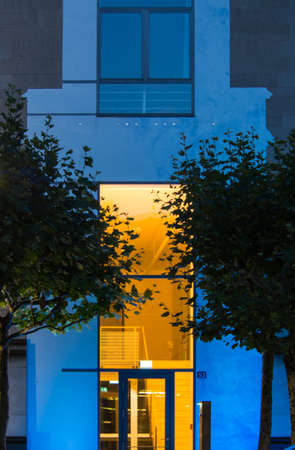 Urban lights: illuminated entrance in Frankfurt, Germany.の写真素材