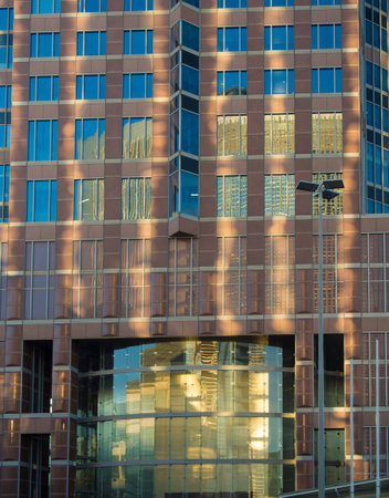 Facade of the Trade Fair Tower, Messeturm,in Frankfurt, Germany.の写真素材