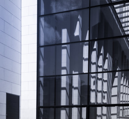 Architectural detail of the facade of an office building in Frankfurt, Germany
