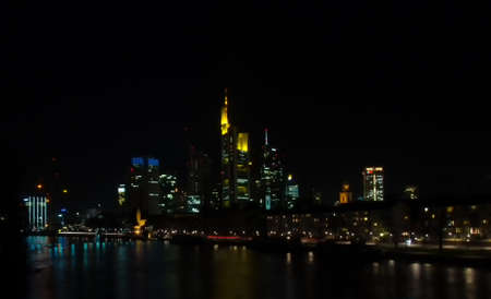 Urban lights and the skyline of Frankfurt, Germany, at nightの写真素材