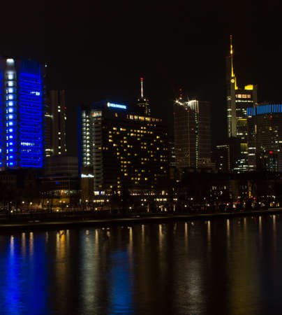 Urban lights and the skyline of Frankfurt, Germany, at nightの写真素材