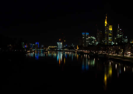 Urban lights and the skyline of Frankfurt, Germany, at nightの写真素材