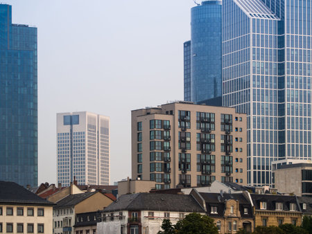 Morning atmosphere with office buildings in Frankfurt,. Germanyの写真素材