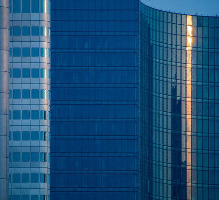 Modern glass facades of skyscrapers in Frankfurt. Germany