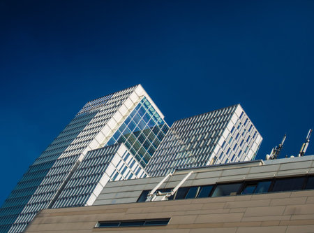 Dynamic skyscrapers in the center of Frankfurt, Germanyのeditorial素材
