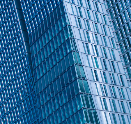 Facade of a dynamic skyscraper in the center of Frankfurt, Germany