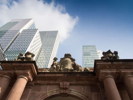 Skyscrapers and old architecture in Frankfurt, Germanyのeditorial素材