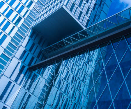 Facades of dynamic skyscrapers in Frankfurt, Germanyのeditorial素材