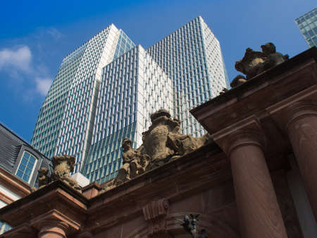 Skyscrapers and old architecture in Frankfurt, Germanyのeditorial素材