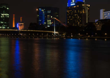 Office buildings in the evening in Frankfurt, Germanyの写真素材