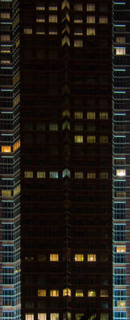 Facade of the Trade Fair Tower, Messeturm, in Frankfurt, Germany, by nightの写真素材