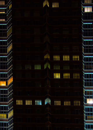 Facade of the Trade Fair Tower, Messeturm, in Frankfurt, Germany, by nightの写真素材