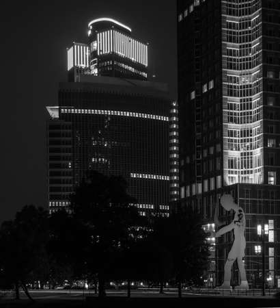 Trade Fair Tower, Messeturm, in Frankfurt, Germany, by nightの写真素材