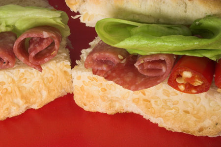 Ham,chili and lettuce sandwichの写真素材