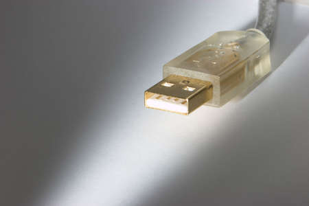 Golden USB cable macroの写真素材
