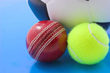 Soccer,tennis and crickert ballsの写真素材
