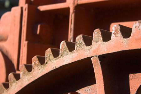 Huge gear used with a crane to lift heavy objectsの写真素材