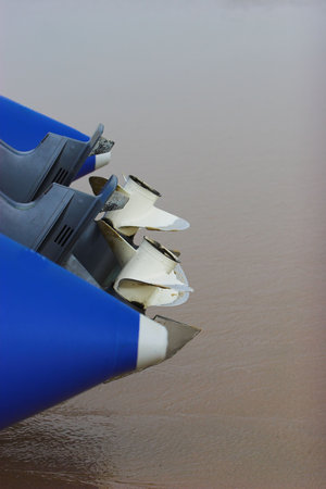 Propellor of an inflatable boat taking divers for scuba divingの写真素材