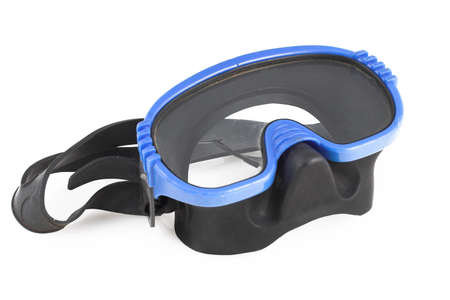 Blue diving mask isolated on white backgroundの写真素材