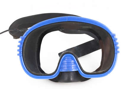 Blue diving goggles isolated on white backgroundの写真素材