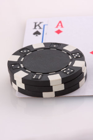 Winning black jack hand with bet placedの写真素材