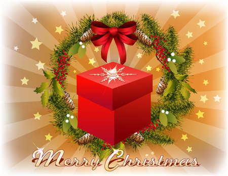 card with christmas gift and wreath in vintage styleのイラスト素材