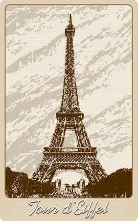 Post card with Eiffel tower drawn in vintage styleのイラスト素材