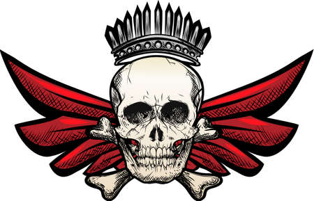 Illustration with winged skull drawn in tattoo sketch styleのイラスト素材