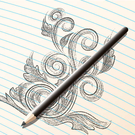 Illustration with pencil on the open sketchbook drawn in realistic styleのイラスト素材