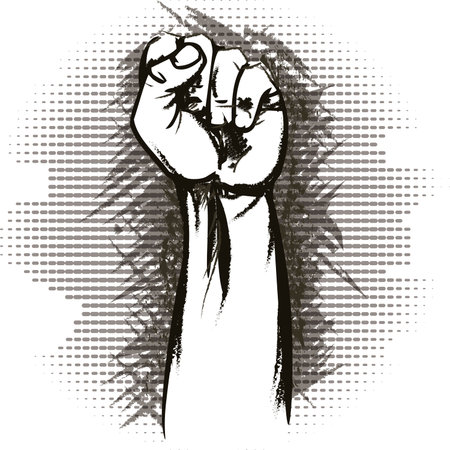Illustration with raised fist drawn in vintage charcoal chalk sketch styleのイラスト素材
