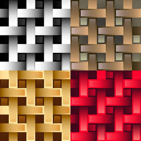 Set of four seamless industrial patterns drawn in different color variations. Each variation contains separate background.のイラスト素材