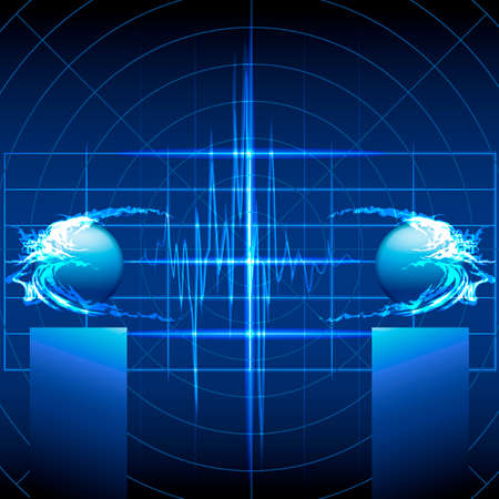 Illustration with charged metallic ball and electric arc as allegory of new energy technologies のイラスト素材