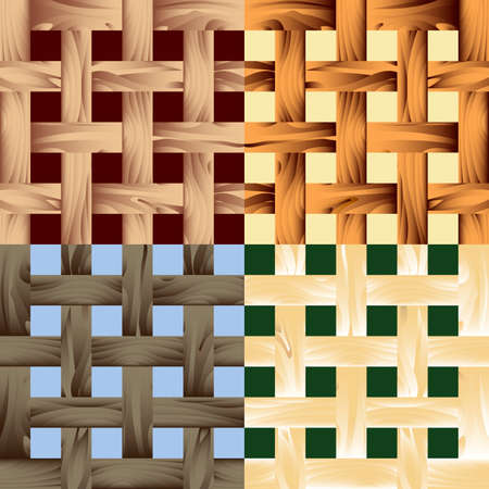 Set of wooden seamless patterns drawn in fore different color variations. Each variation contains pattern and separated backgroundのイラスト素材