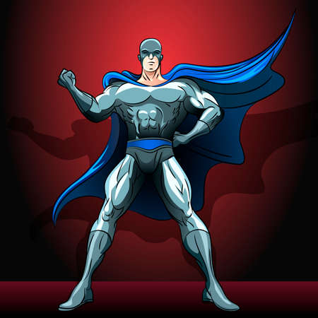 Illustration with hero who decided to save the world and nothing can not stop him drawn in comics styleのイラスト素材