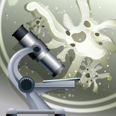  Illustration with optical microscope against amoebas under magnifying tube のイラスト素材